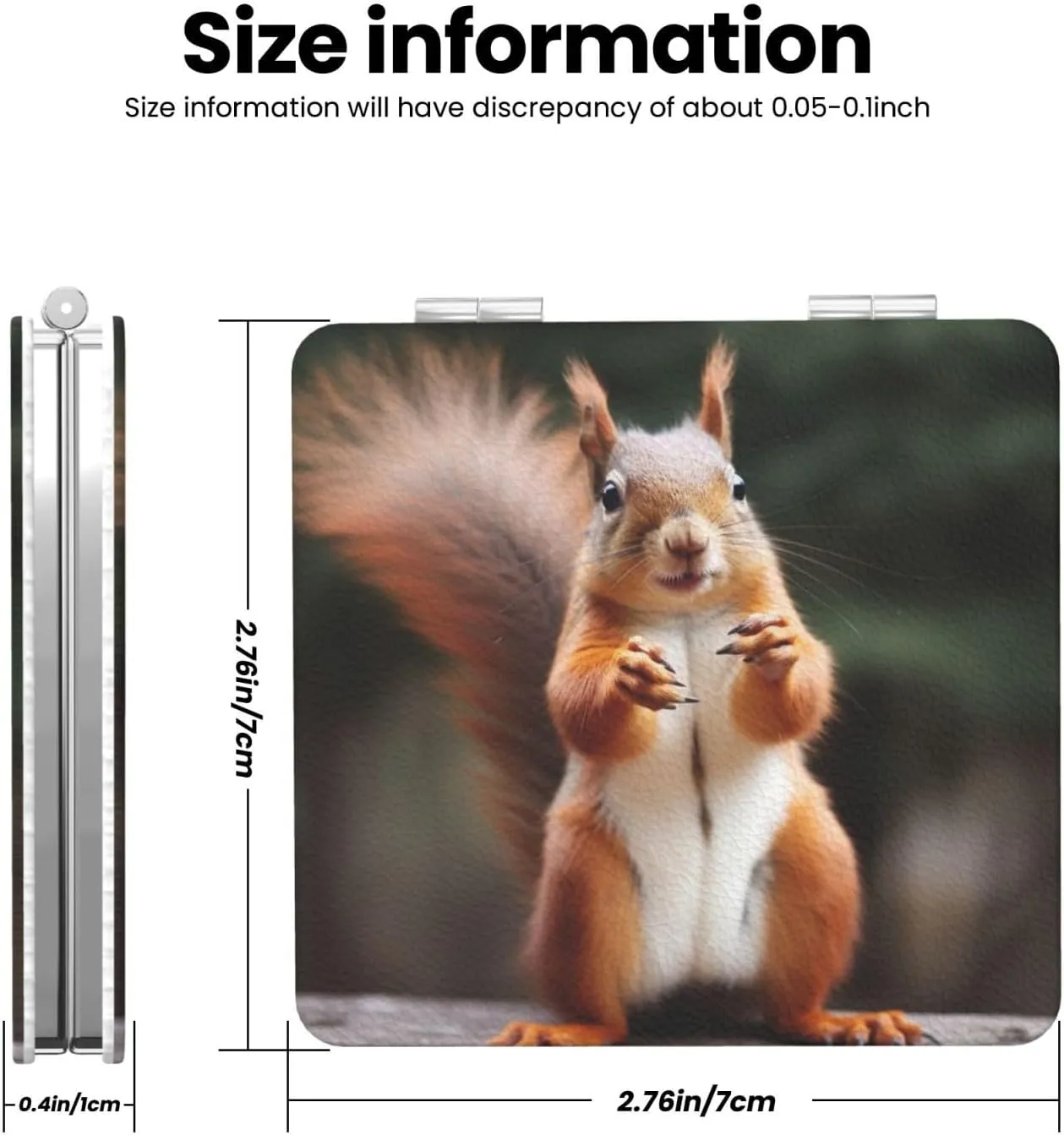 Squirrel Funny Animal Printed Square Pocket Makeup Mirror with 1X/2X Magnification, Portable Mini Travel Makeup Mirror for Travel Daily Work Beauty