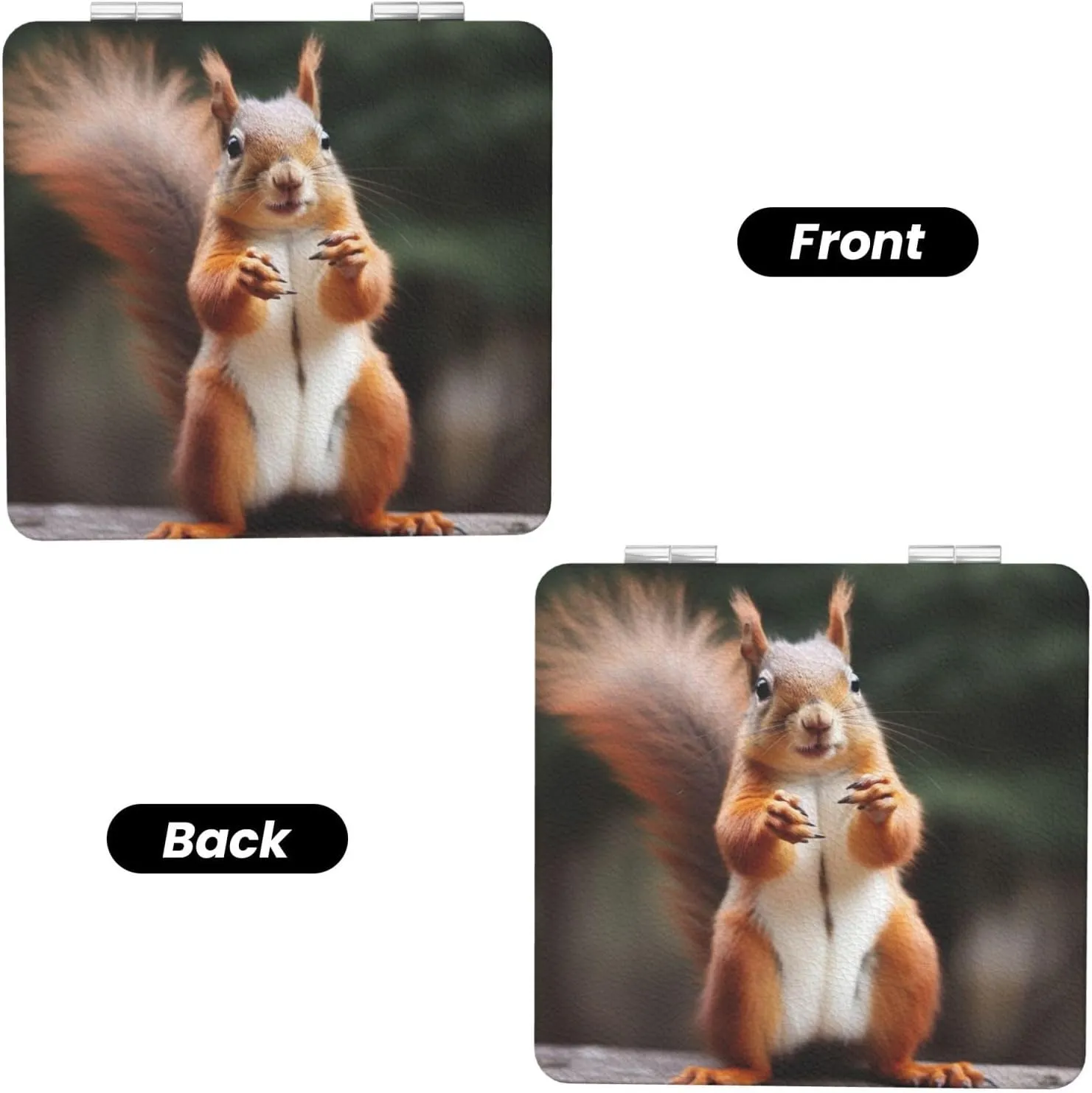 Squirrel Funny Animal Printed Square Pocket Makeup Mirror with 1X/2X Magnification, Portable Mini Travel Makeup Mirror for Travel Daily Work Beauty