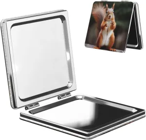 Squirrel Funny Animal Printed Square Pocket Makeup Mirror with 1X/2X Magnification, Portable Mini Travel Makeup Mirror for Travel Daily Work Beauty