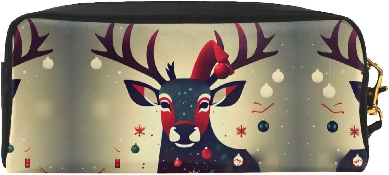 SSIMOO Christmas Deer Picture Print Travel Makeup Bag For On-The-Go Style For Storing Cosmetics And Beauty Essentials