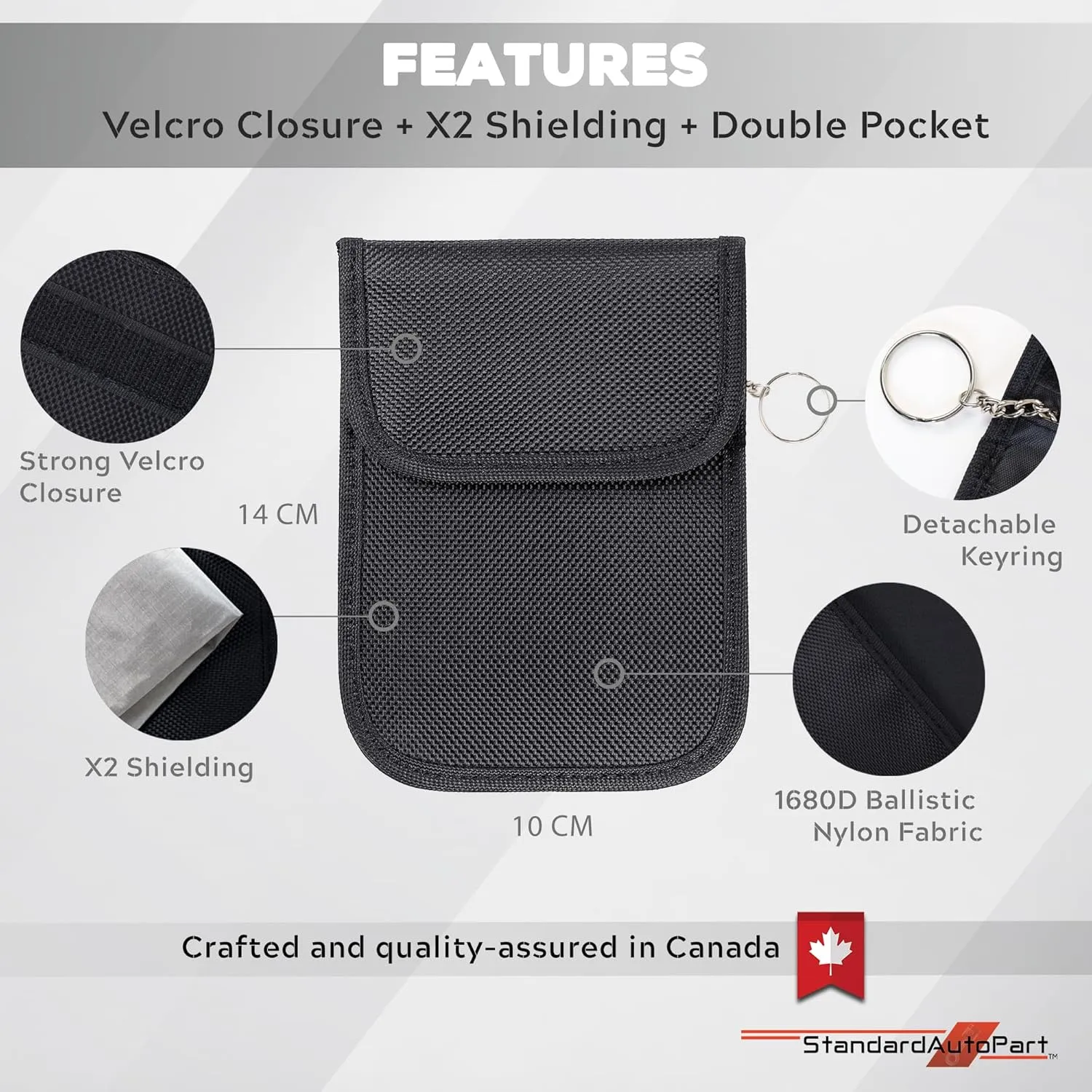 StandardAutoPart Signal Blocking Faraday Key Fob Case - Car Anti Theft Device Shields Against All Signal Types, Including RFID Blocking & Durable Faraday Bag (Black, Double)