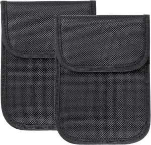 StandardAutoPart Signal Blocking Faraday Key Fob Case - Car Anti Theft Device Shields Against All Signal Types, Including RFID Blocking & Durable Faraday Bag (Black, Double)