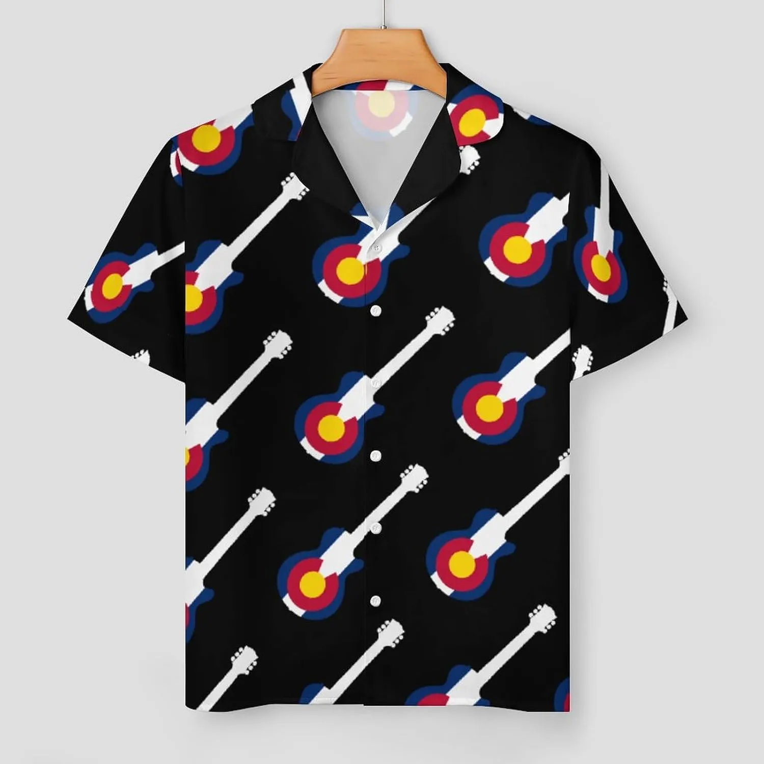 State Flag of Colorado Music Guitar Women's Satin Pajama Set Short Sleeve Button Down Sleepwear Loungewear Pj Set
