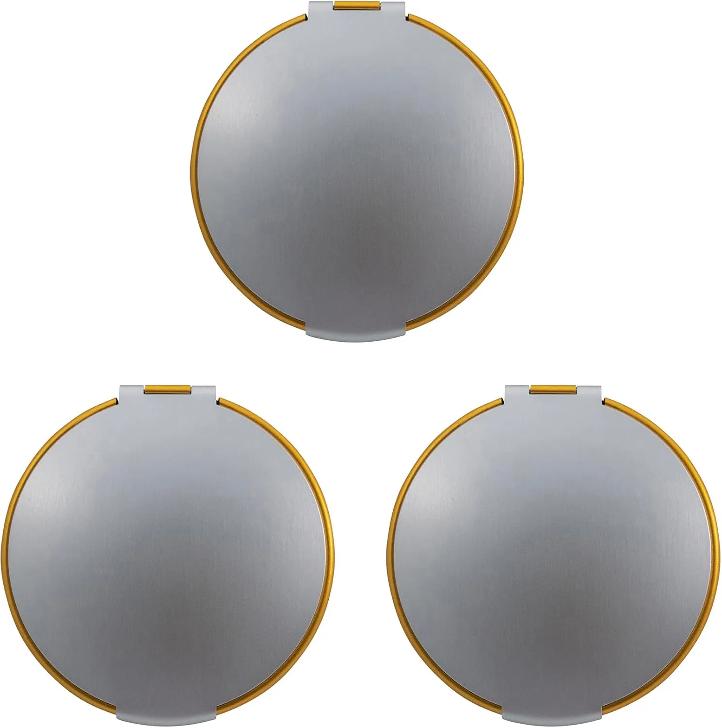 Stephanie Imports Set of 3 Round Shaped Dual Color Compact Mirrors with Brushed Metal Finish (Silver & Gold)
