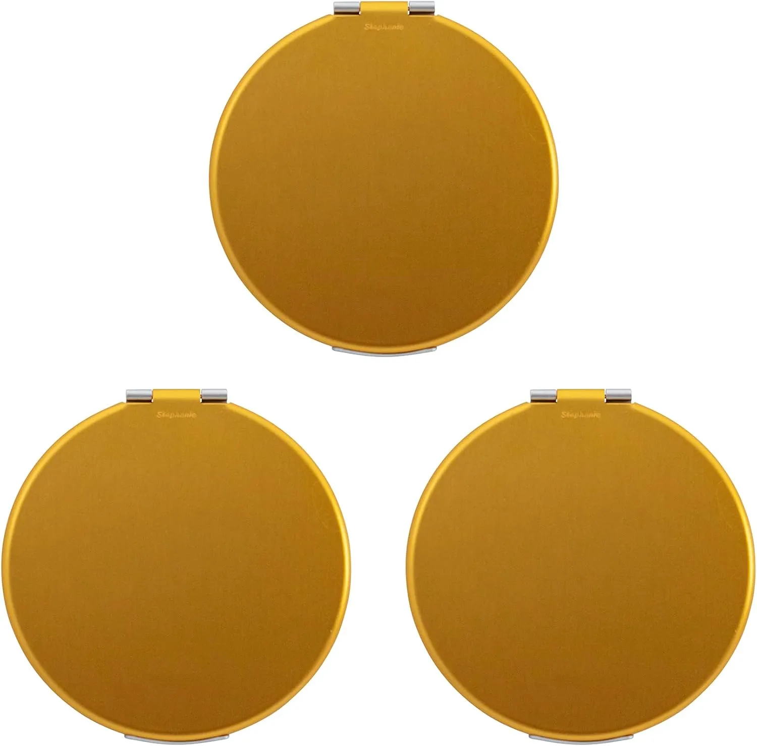 Stephanie Imports Set of 3 Round Shaped Dual Color Compact Mirrors with Brushed Metal Finish (Silver & Gold)