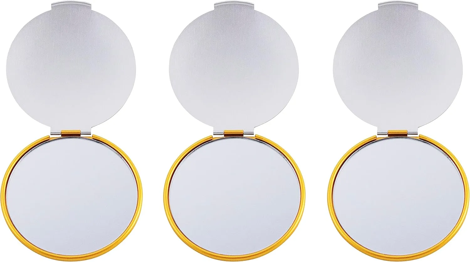 Stephanie Imports Set of 3 Round Shaped Dual Color Compact Mirrors with Brushed Metal Finish (Silver & Gold)