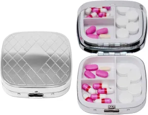 Stephanie Imports Square-Shaped Pocket Purse Pill Box with Mirror (Silver Etched Diamond Pattern - Engraveable)
