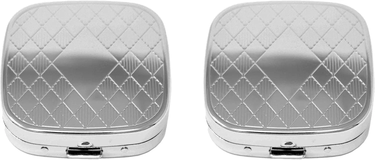 Stephanie Imports Square-Shaped Pocket Purse Pill Box with Mirror (Silver Etched Diamond Pattern - Engraveable)