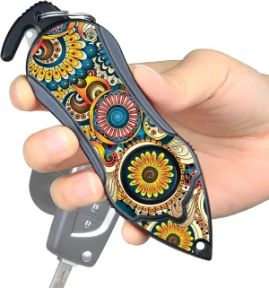 Stinger Personal Alarm Keychain Emergency Tool, Safety Panic Alarm Siren, Seat Belt Cutter, Glass Breaker, Security Device for Women Men Kid, Design in USA (Mandala)