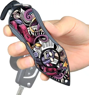 Stinger Personal Alarm Keychain Emergency Tool, Safety Panic Alarm Siren, Seat Belt Cutter, Glass Breaker, Security Device for Women Men Kid, Original Design in USA (Music)