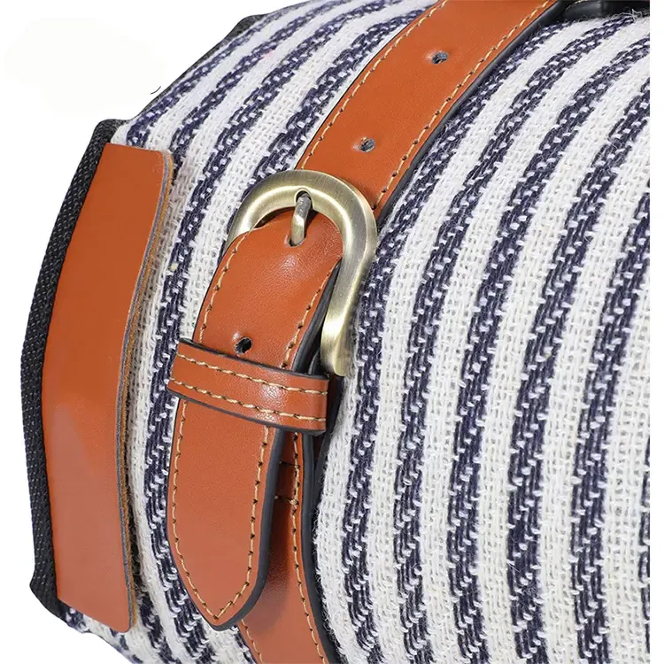 Stripe Style Foldable Outdoor Camping Beach Mat with Leather Handle-Grey