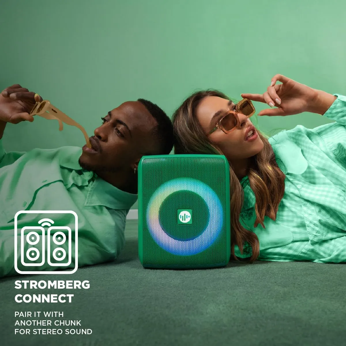 Stromberg - Chunk Portable Bluetooth Speaker, 25W Power, 14-Hour Playtime, Waterproof Dustproof - Microphone Included - Karaoke - Green