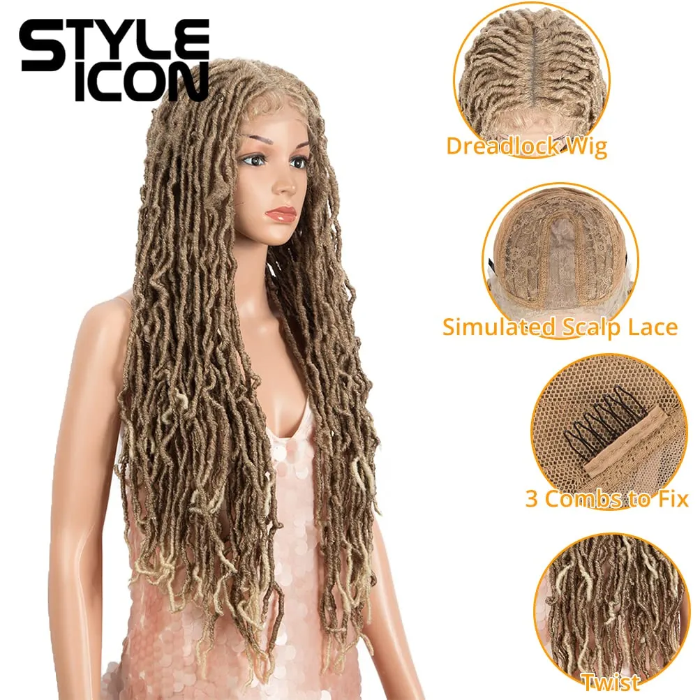 Style Icon 32" Faux Locs Long Dreadlock Wig with Baby Hair Goddess Synthetic Twist Hair Wig (32 Inches, T27/613)