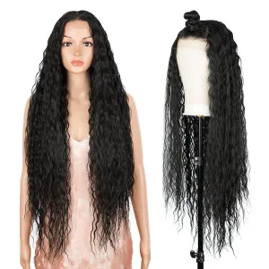 Style Icon Easy-360 Lace Wigs 36" Free Part Lace Frontal Wigs Super Long Curly Wig Synthetic Black Wig (36 Inches, 1B)