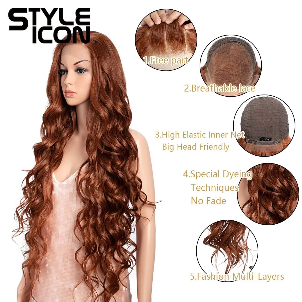 Style Icon Easy-360 Lace Wigs 36" Free Part Lace Frontal Wigs Super Long Wavy Wig Synthetic Wig (36 Inches, 130T)