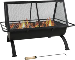 Sunnydaze 36-Inch Northland Steel Outdoor Fire Pit - Outdoor Fireplace for Patio with Grill, Spark Screen, and Protective Cover