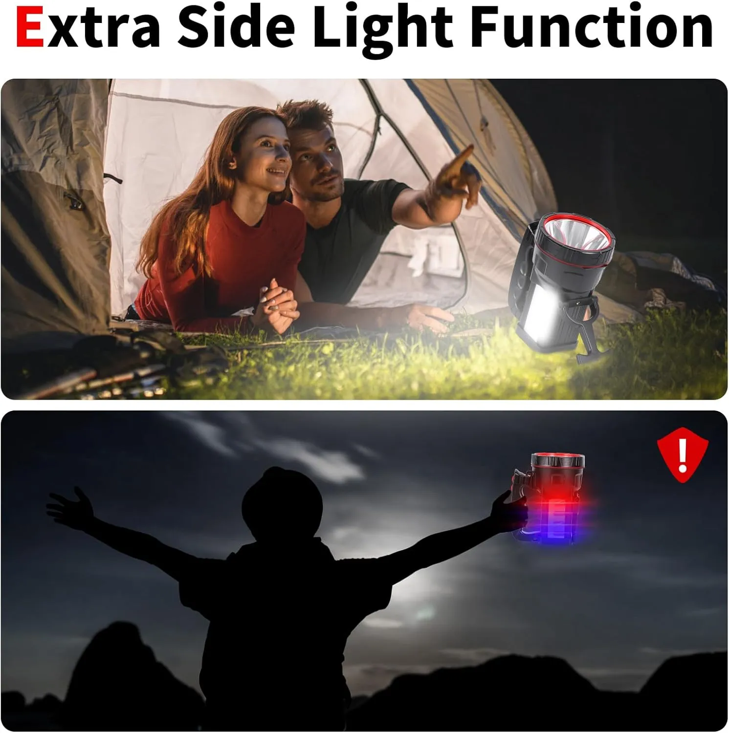 Superbright LED Handheld Searchlight Tactical Waterproof Spotlight High Power Rechargeable Flashlights with Side Light USB Power Charger (White Light)