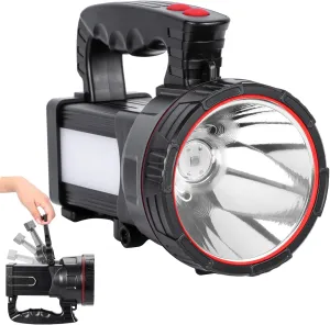 Superbright LED Handheld Searchlight Tactical Waterproof Spotlight High Power Rechargeable Flashlights with Side Light USB Power Charger (White Light)