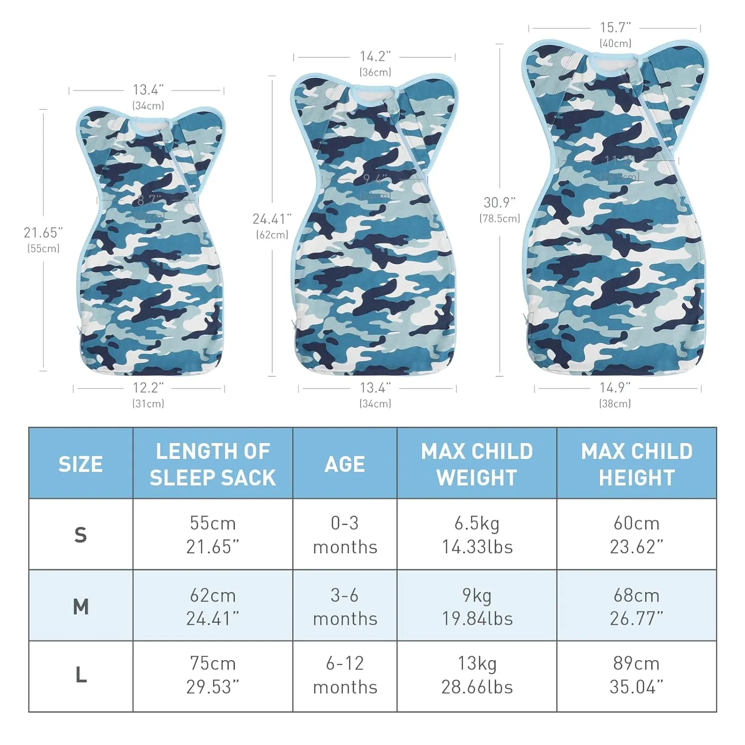 Swaddle Blanket Sleep Sack with Arms Up Design 2 Packs, Hands Up Sleeping Sack 3-Way Transitions to Arms-Free Wearable Sleeping Bag for Newborn Baby Boys Girls Snug Fit Calms Startle Reflex