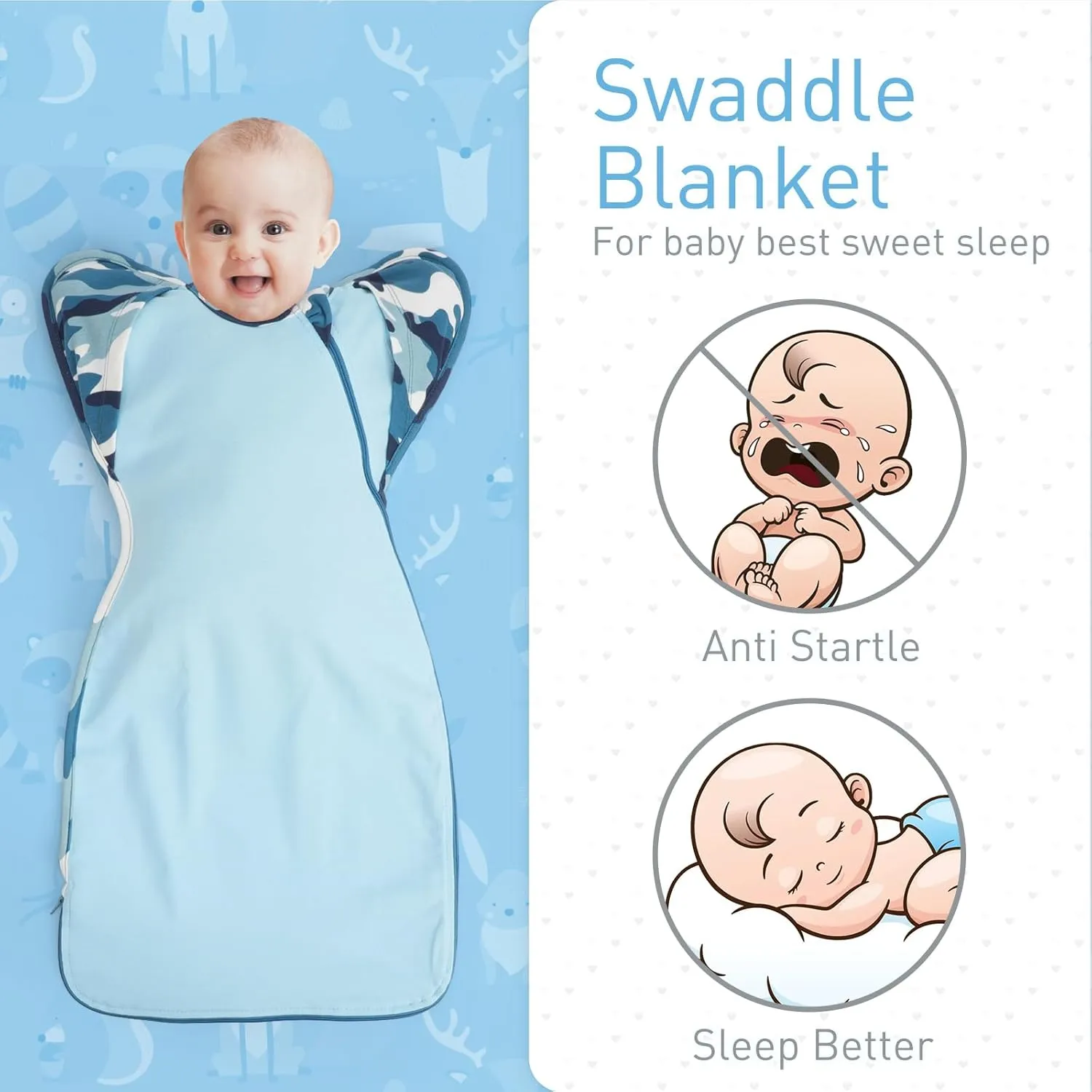 Swaddle Blanket Sleep Sack with Arms Up Design 2 Packs, Hands Up Sleeping Sack 3-Way Transitions to Arms-Free Wearable Sleeping Bag for Newborn Baby Boys Girls Snug Fit Calms Startle Reflex
