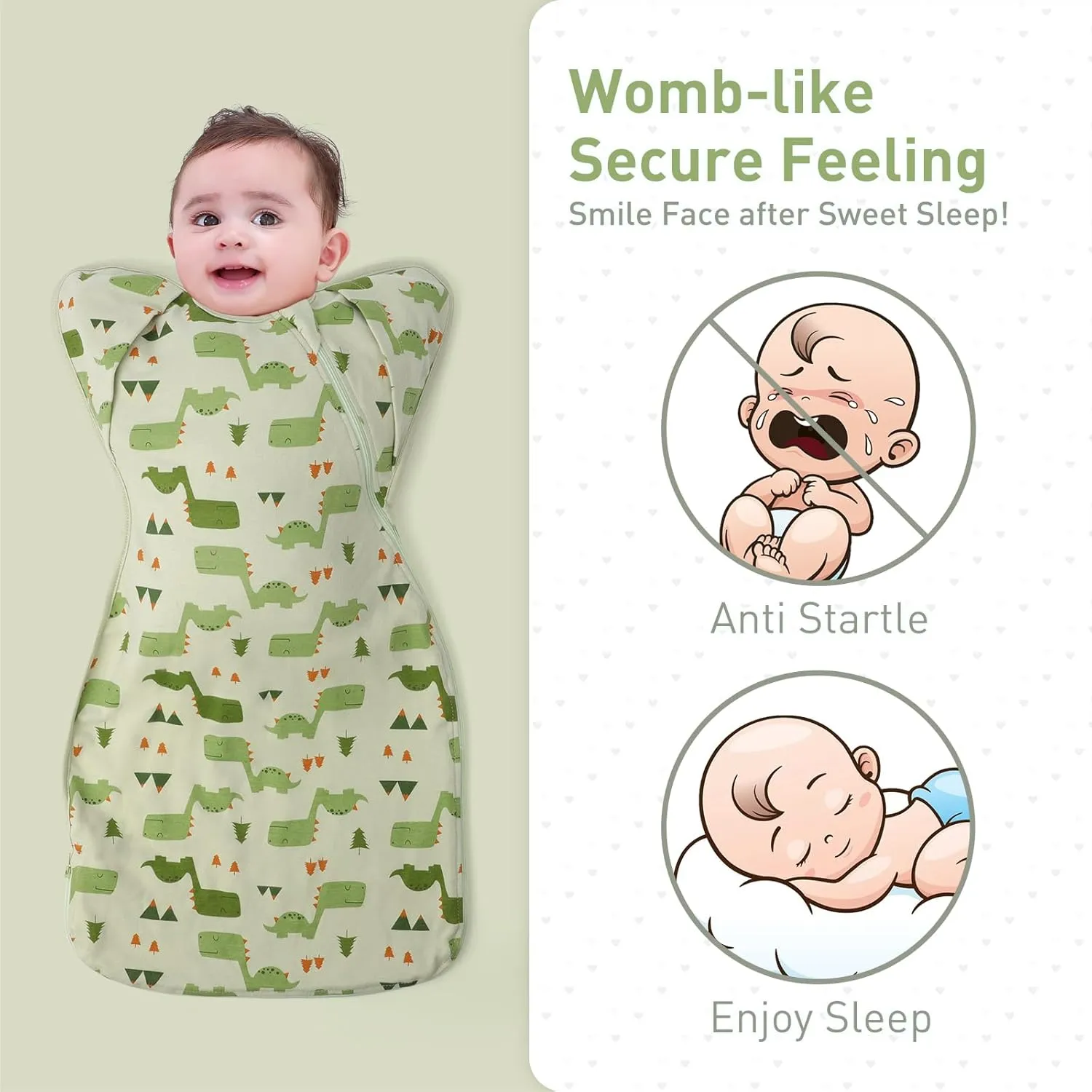 Swaddle Blanket Sleep Sack with Arms Up Design 2 Packs, Hands Up Sleeping Sack 3-Way Transitions to Arms-Free Wearable Sleeping Bag for Newborn Baby Boys Girls Snug Fit Calms Startle Reflex