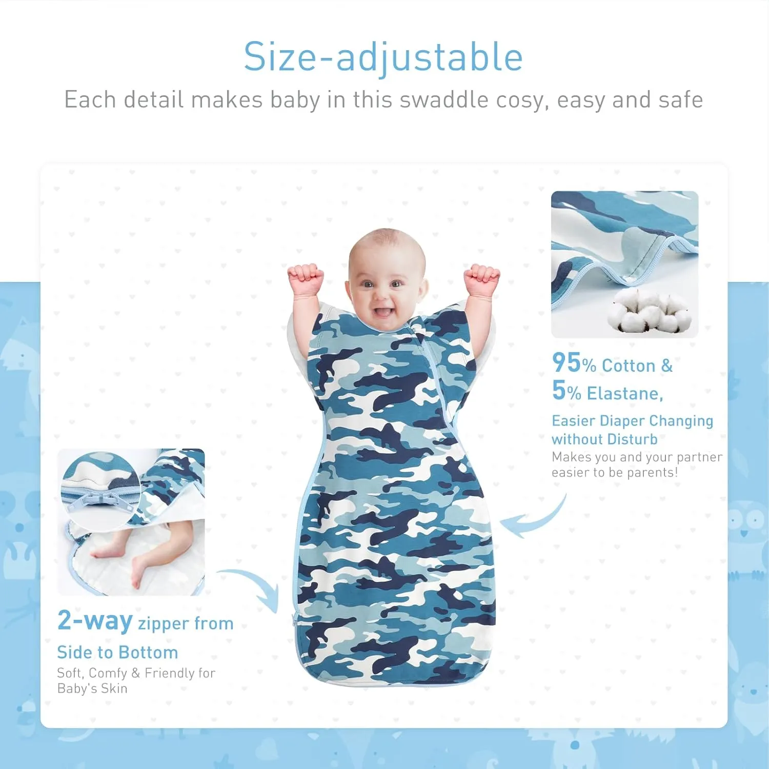 Swaddle Blanket Sleep Sack with Arms Up Design 2 Packs, Hands Up Sleeping Sack 3-Way Transitions to Arms-Free Wearable Sleeping Bag for Newborn Baby Boys Girls Snug Fit Calms Startle Reflex