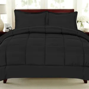 Sweet Home Collection 3 Piece Reversible Polyester Microfiber Goose Down Alternative Comforter Set with Pillow Shams, Twin, Black