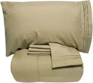 Sweet Home Collection Luxury 5 Piece Bed-in-A-Bag Solid Color Comforter and Sheet Set, Queen, Sage