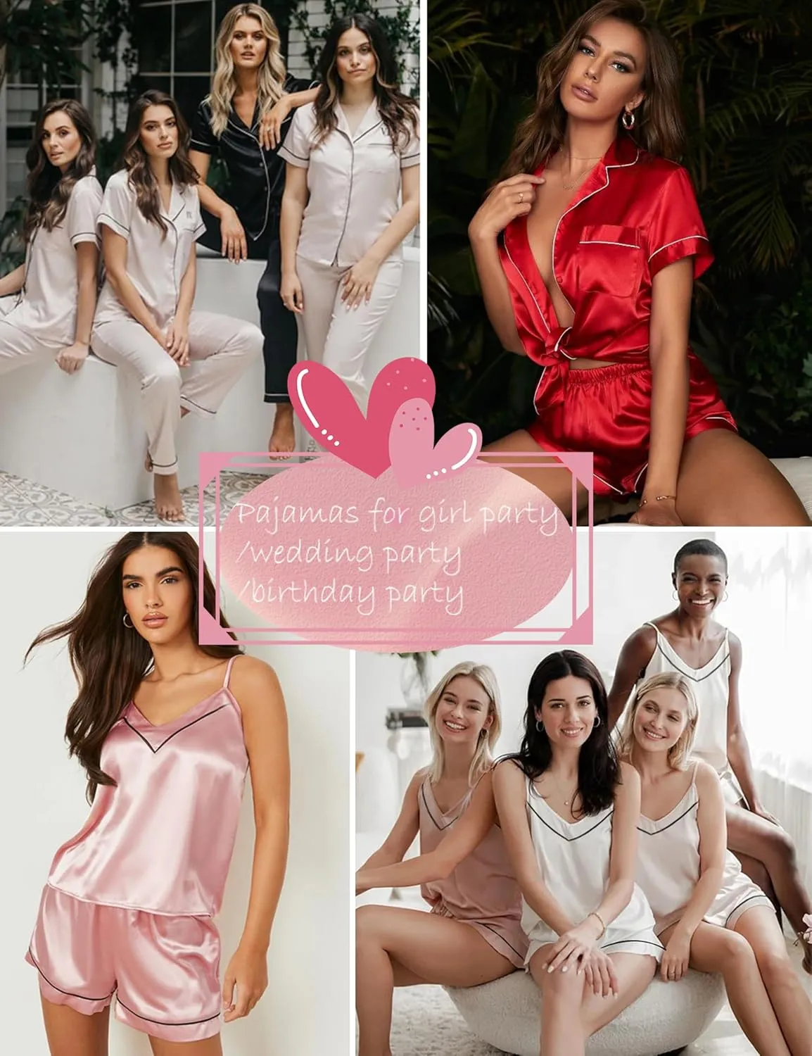 SWOMOG Womens 4pcs Pajamas Sets Short Sleeve Camisole with Button Down Shirt Pjs Silk Satin Sleepwear Loungewear