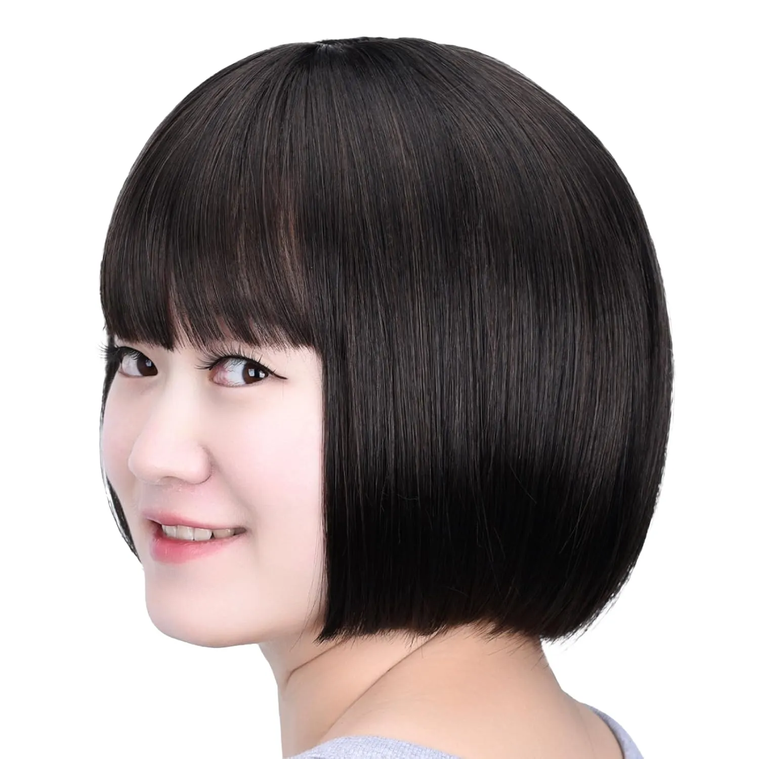 SYXLCYGG Bob Wig Dark Brown Short Wigs With Bangs Flame Retardant 10" Straight Silky Fluffy Womens Hair Wigs Synthetic Black Girl Daily (Free Wig Cap)