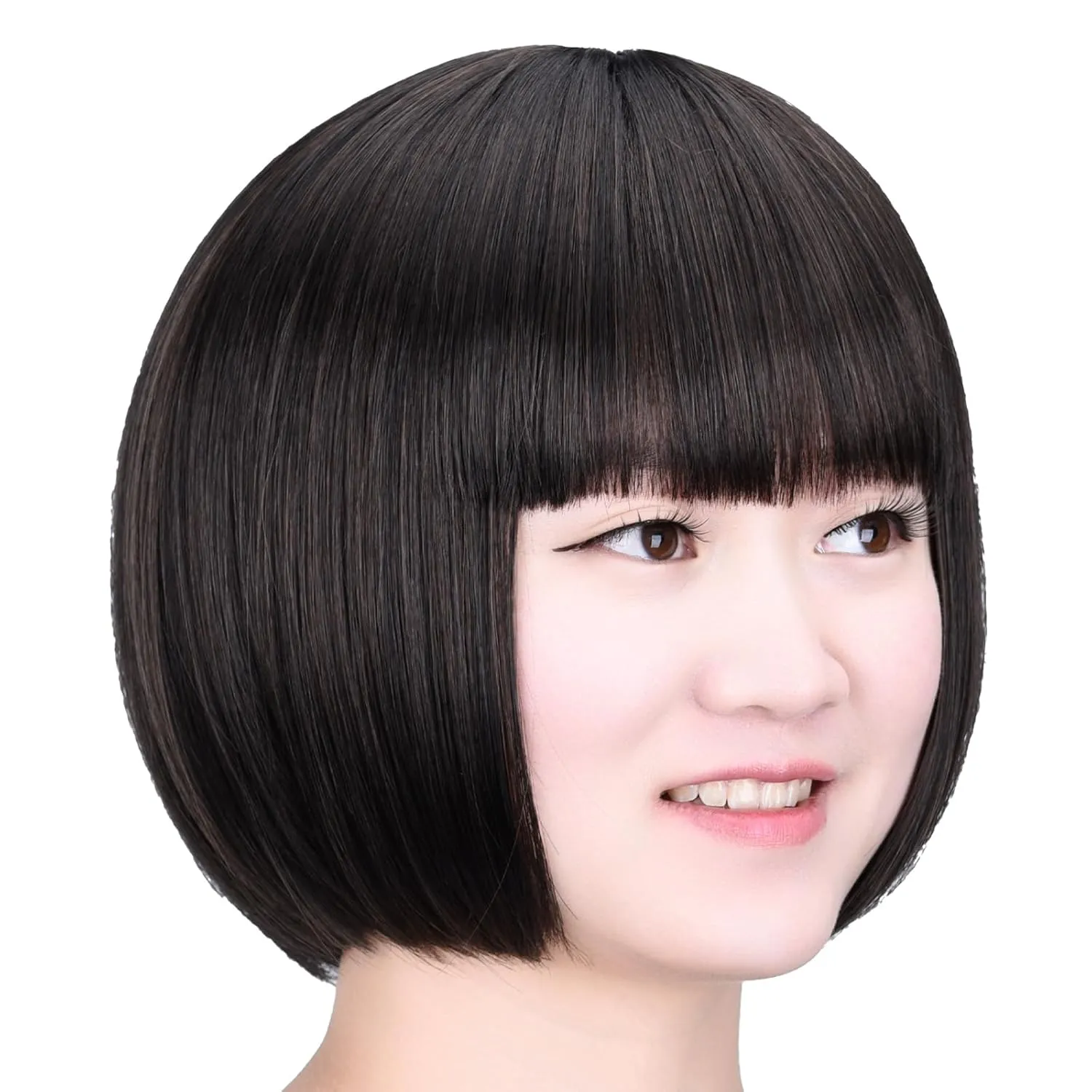 SYXLCYGG Bob Wig Dark Brown Short Wigs With Bangs Flame Retardant 10" Straight Silky Fluffy Womens Hair Wigs Synthetic Black Girl Daily (Free Wig Cap)