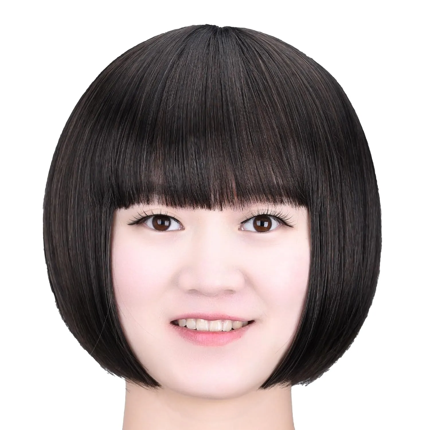 SYXLCYGG Bob Wig Dark Brown Short Wigs With Bangs Flame Retardant 10" Straight Silky Fluffy Womens Hair Wigs Synthetic Black Girl Daily (Free Wig Cap)