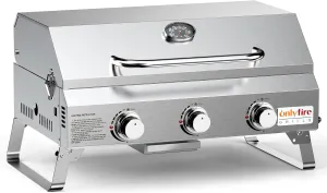 Tabletop Gas Grill 3 Burners, Stainless Steel Portable Propane Grill with Foldable Legs for Outdoor Patio Backyard Camping, Tailgating, RV Trip, Heavy Duty & 24000BTU, GS307