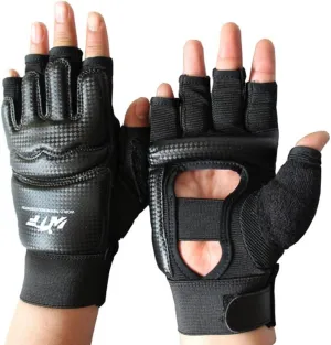 Taekwondo Gloves WTF Training Martial Arts Boxing Sparring TKD Punch Bag Mitts MMA Grappling Karate Fighting Gym Gear PU Leather Wrist Wraps Gloves for Men Women Kids (Large, Black)