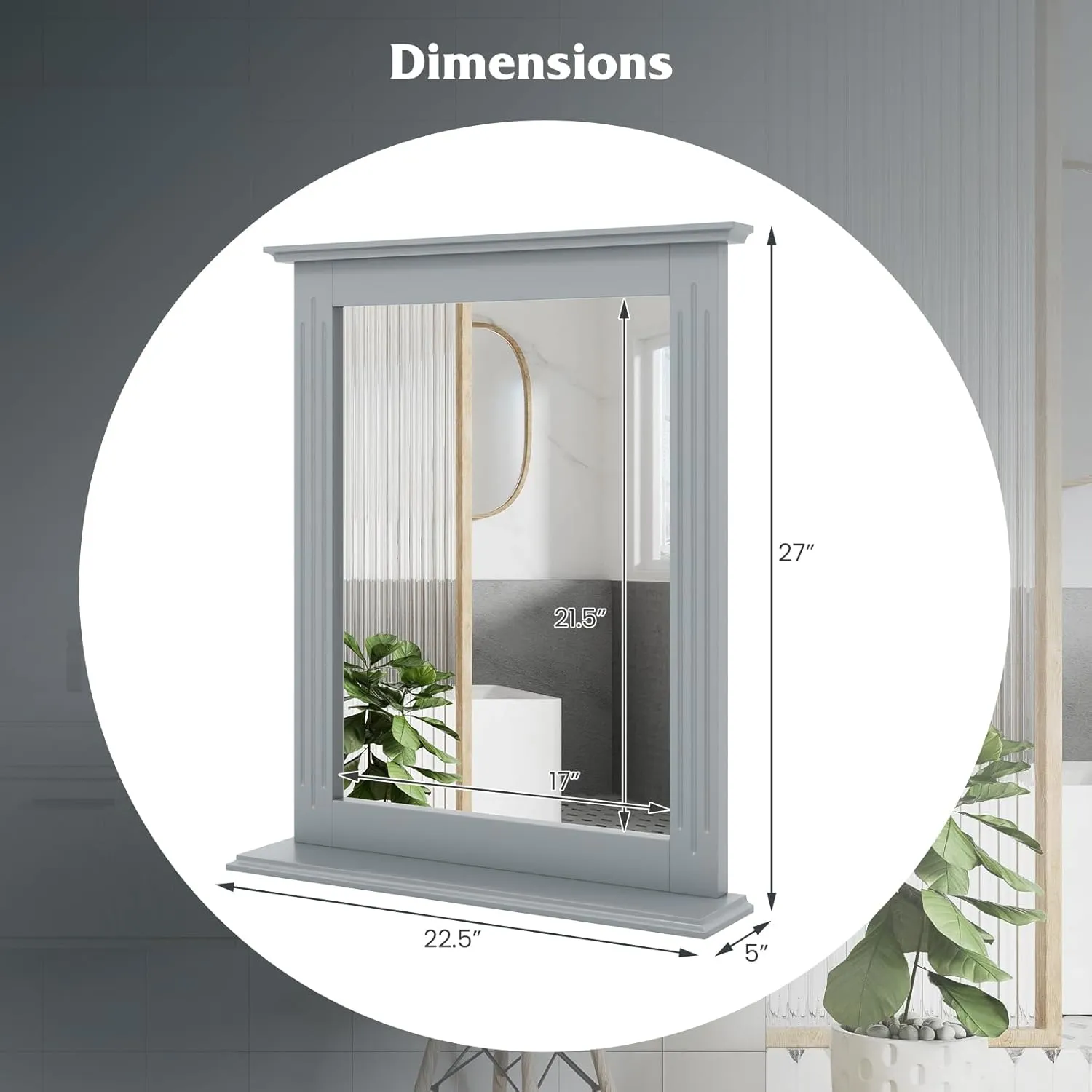 Tangkula Bathroom Wall Mirror with Shelf, Square Makeup Mirror Wall Hanging Mirror, Vanity Mirror for Dressing Room Washroom Bedroom, Modern Concise Wall Mounted Mirror (Grey)