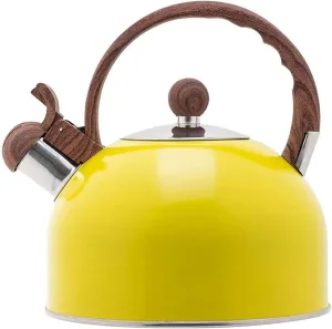 Tea Kettle, Whistling Tea Kettle for Stovetop - 2.5L Stainless Steel Whistling Kettle Tea Pot for Stove Top with Wood Grain Handle Loud Whistle (Yellow)
