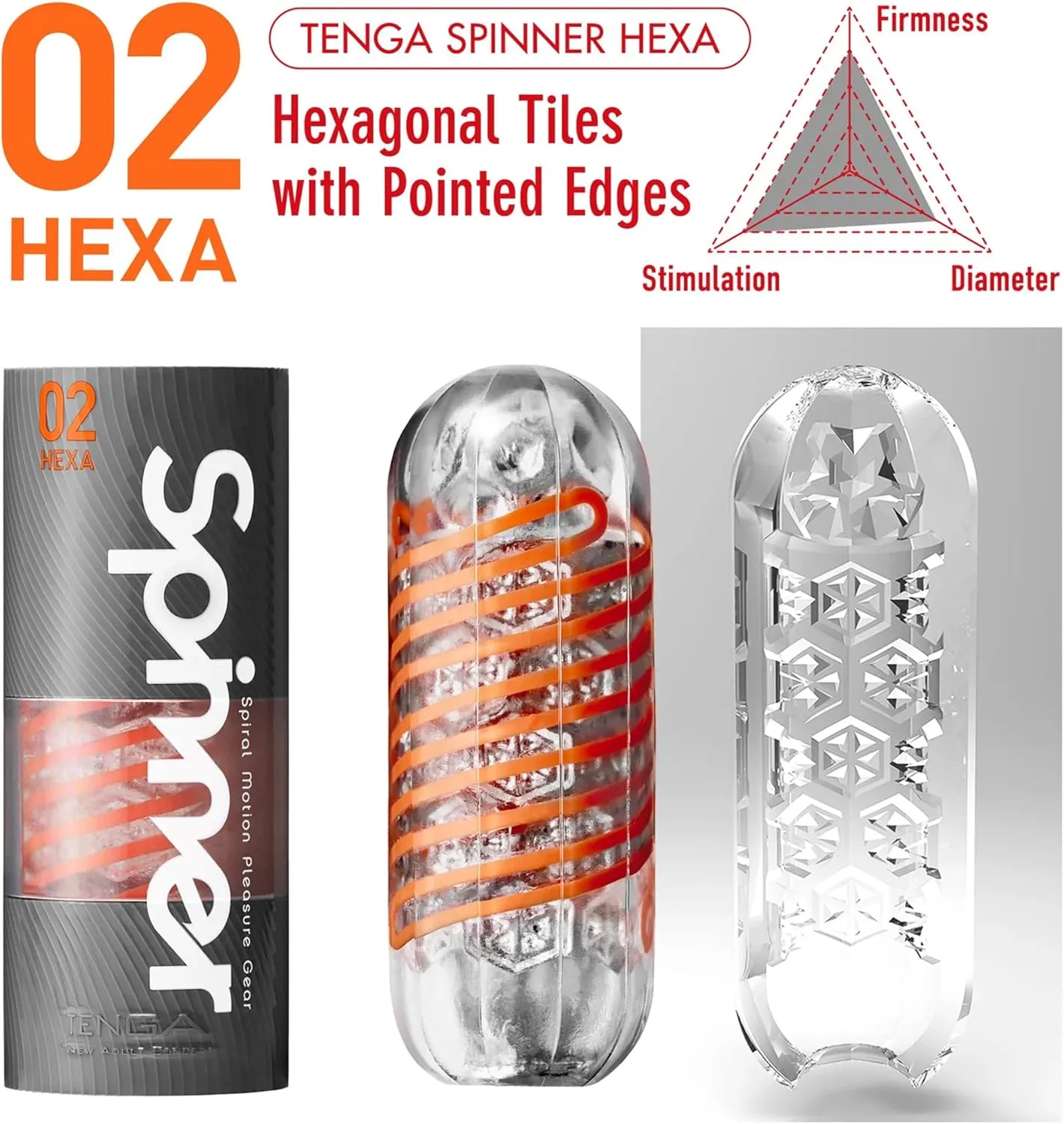 TENGA Spinner 02 Hexa, Spiral Motion, Reusable, Waterproof Male Masturbator