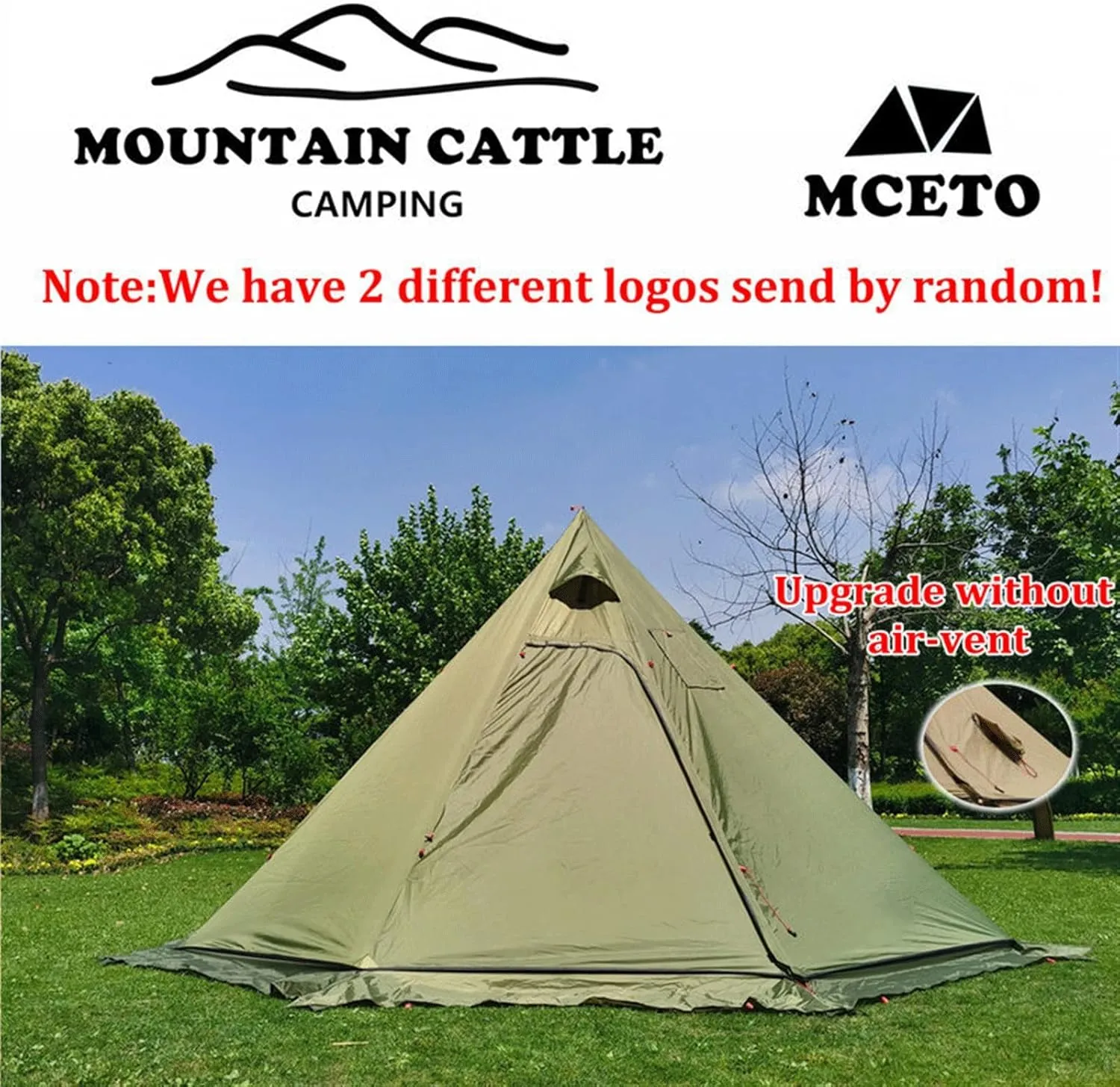 Tent Jungle Craft Pyramid Tent Chimney Ripstop Plaid Camping Backpack Tent Height 220cm Outdoor Winter Tent (Color : Green320*160cm) (Green400*220cm One Size)