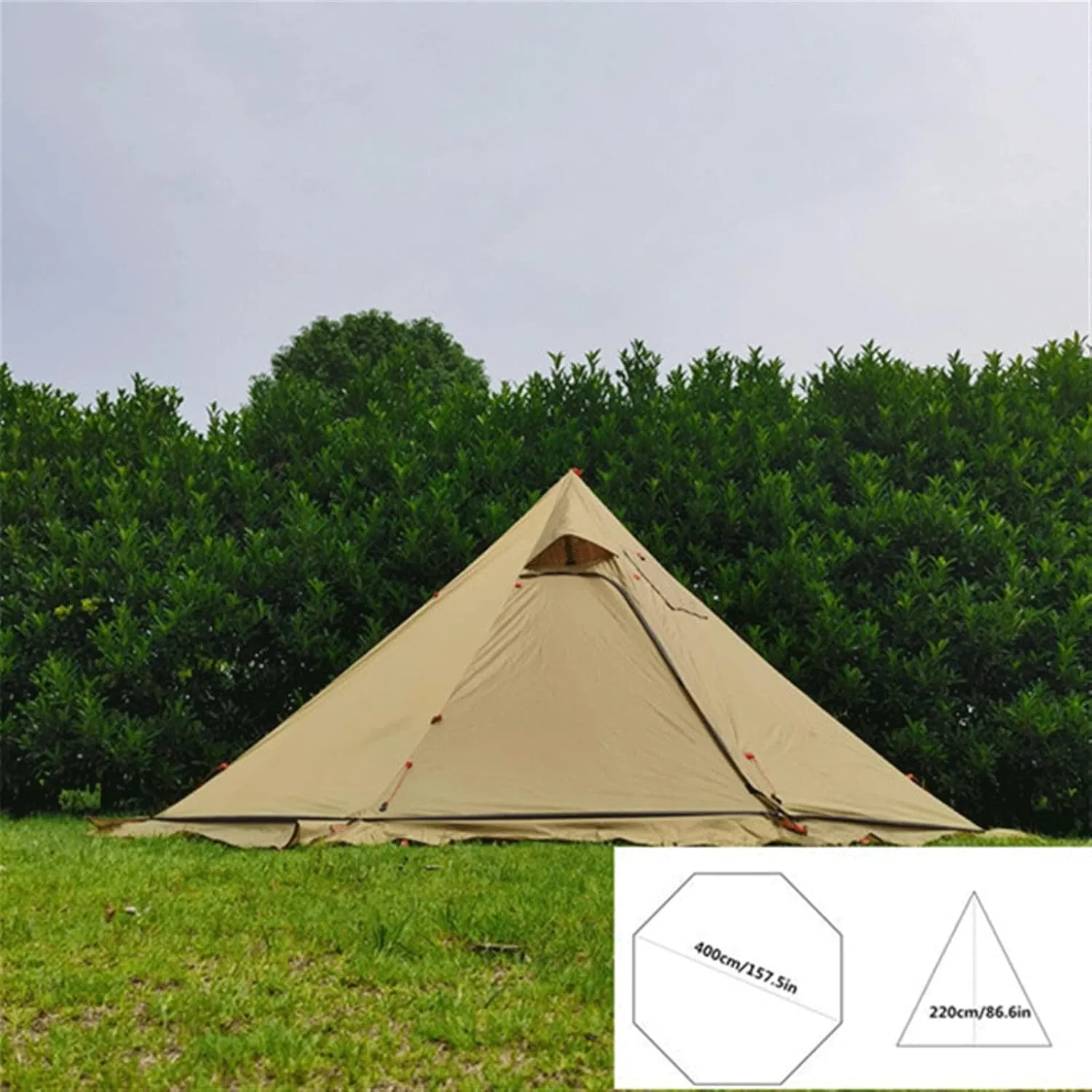 Tent Jungle Craft Pyramid Tent Chimney Ripstop Plaid Camping Backpack Tent Height 220cm Outdoor Winter Tent (Color : Green320*160cm) (Green400*220cm One Size)