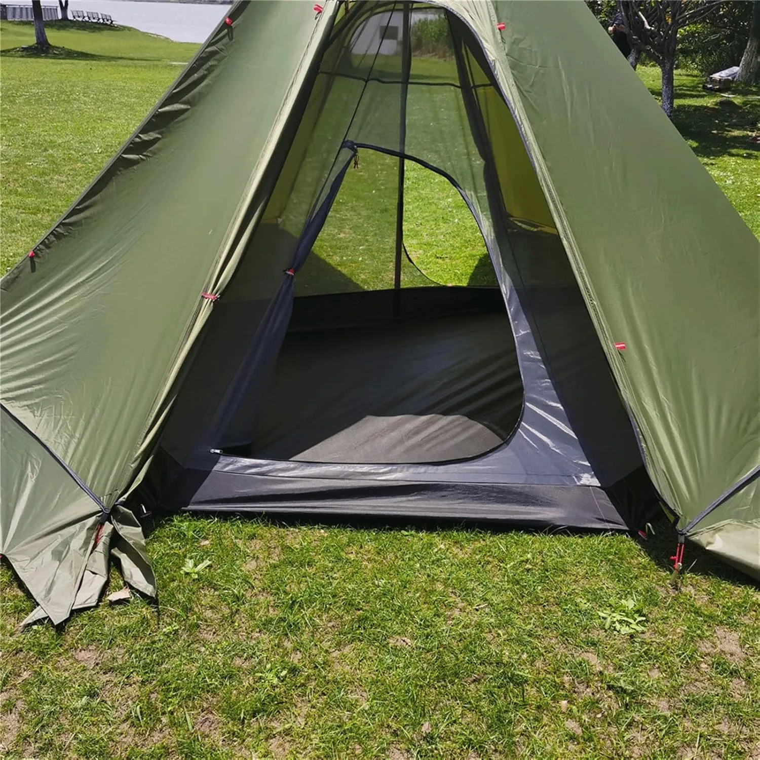 Tent Jungle Craft Pyramid Tent Chimney Ripstop Plaid Camping Backpack Tent Height 220cm Outdoor Winter Tent (Color : Green320*160cm) (Green400*220cm One Size)