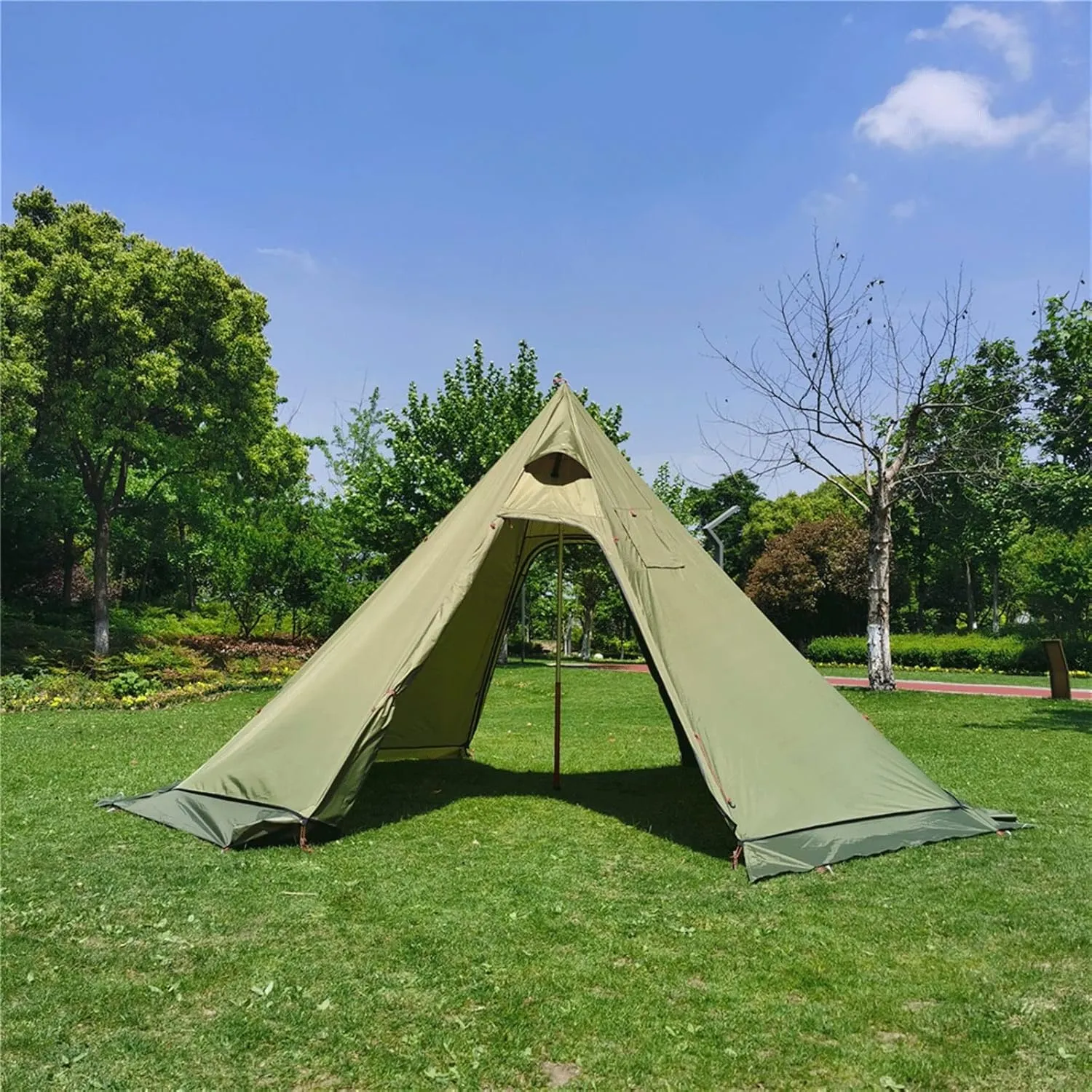 Tent Jungle Craft Pyramid Tent Chimney Ripstop Plaid Camping Backpack Tent Height 220cm Outdoor Winter Tent (Color : Green320*160cm) (Green400*220cm One Size)
