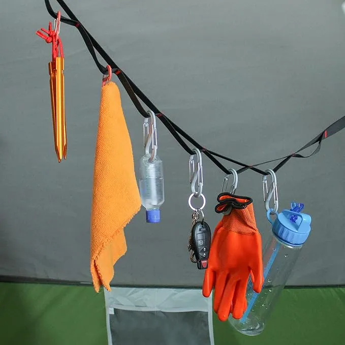 Tent Organizer Line Kit - 5ft Camping Clothesline Tent Gear Line and Camp Hanging Hooks for Camp Site Storage