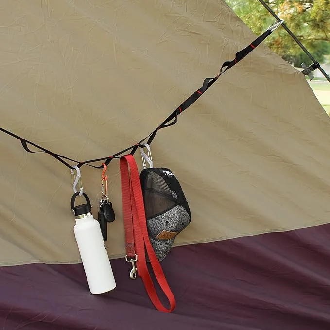 Tent Organizer Line Kit - 5ft Camping Clothesline Tent Gear Line and Camp Hanging Hooks for Camp Site Storage