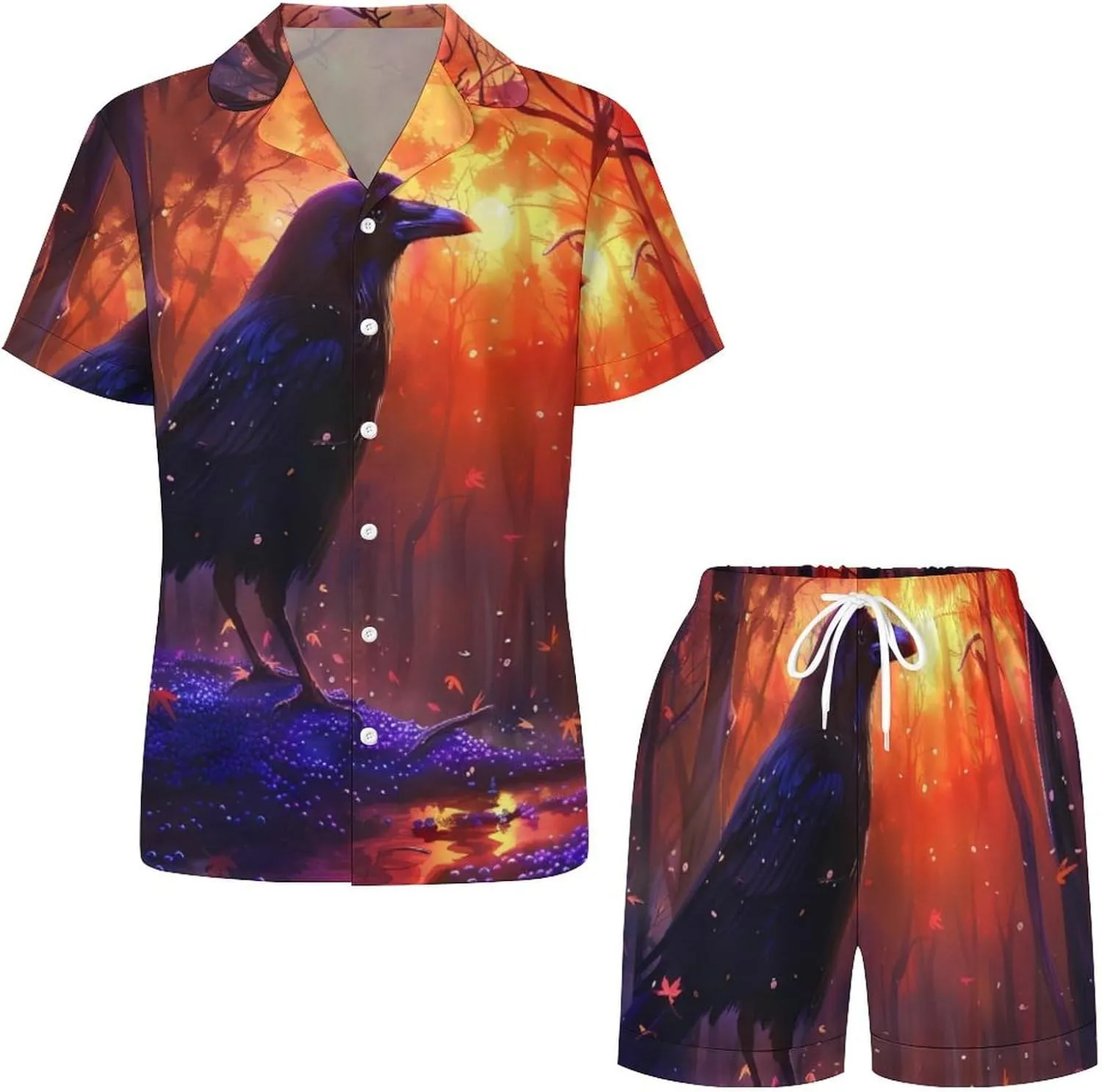 The American Crow Women's Satin Pajama Set Short Sleeve Button Down Sleepwear Loungewear Pj Set