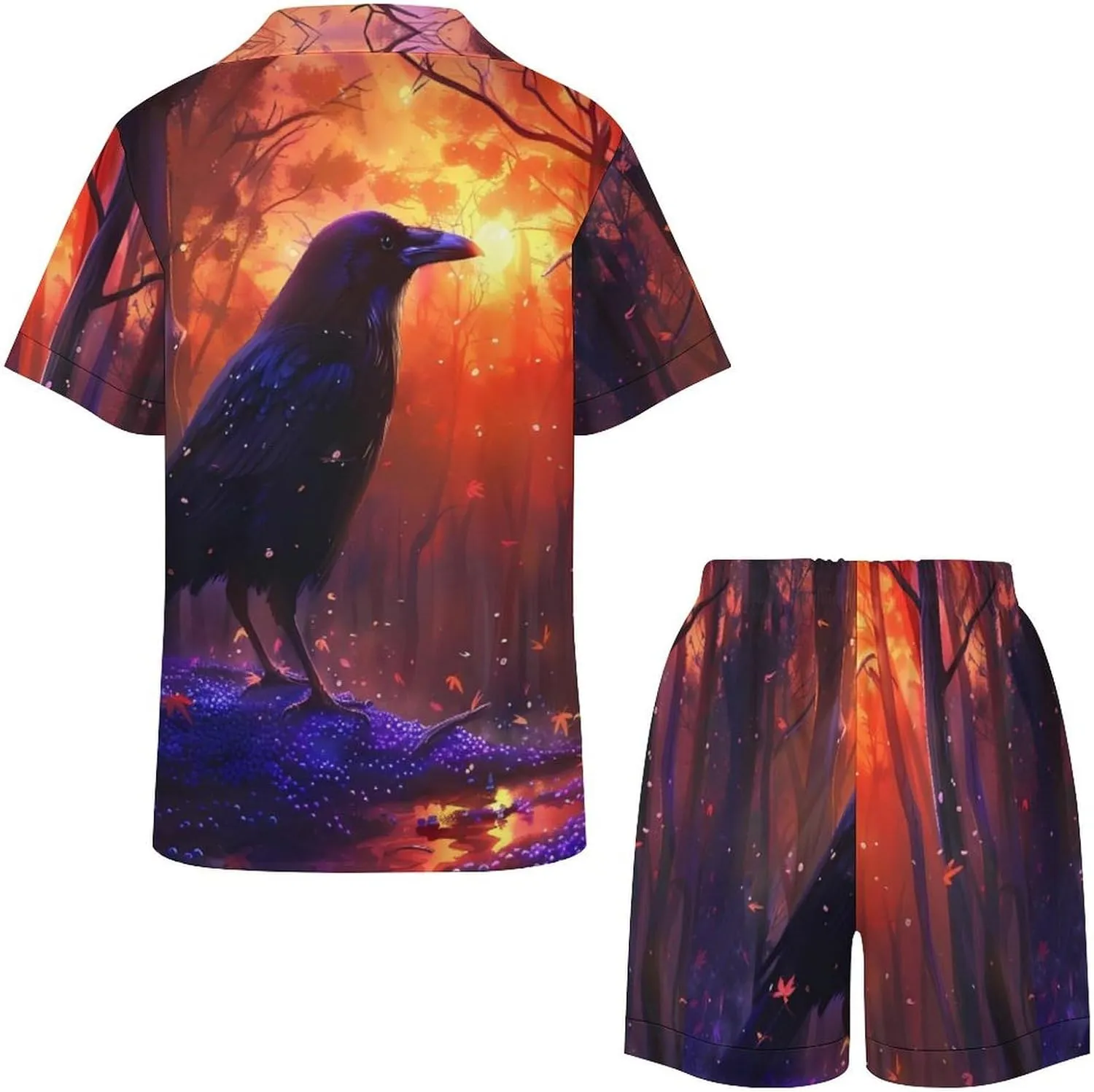 The American Crow Women's Satin Pajama Set Short Sleeve Button Down Sleepwear Loungewear Pj Set