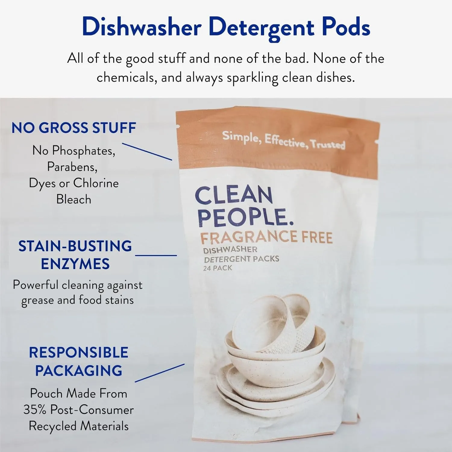The Clean People Dishwasher Detergent Pods | Cuts Grease and Rinses Sparkling Clean | Residue-Free | Lemon, 120 Pack