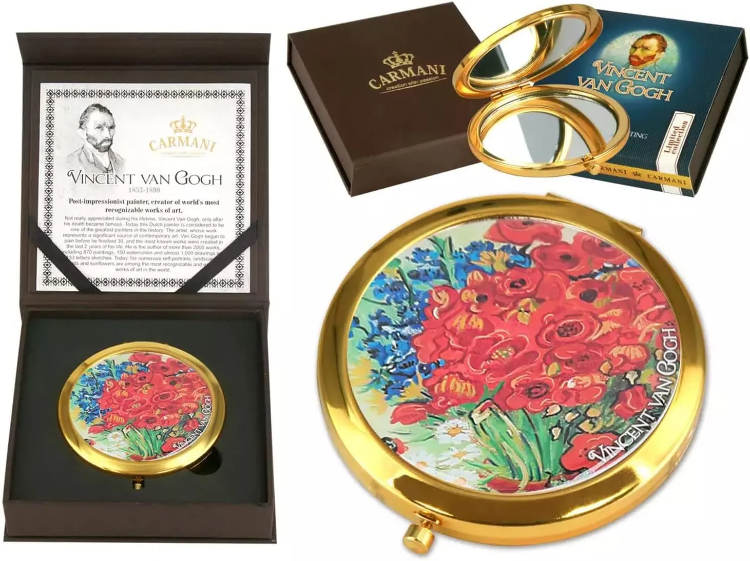The Poppies Design Round Pocket Mirror - Travel Purse Compact Cosmetic Mirror. Portable Folding Mirror for Office, Home, Travel - 2.75 Inch