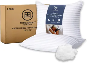 Threadmill Soft Bed Pillows Standard Size Set of 2 | Down Alternative Cooling Bed Pillow for Sleeping | Soft Pillows | 20 x 26 Hotel Pillow, Standard Pillows 2 Pack for Back, Stomach or Side Sleepers
