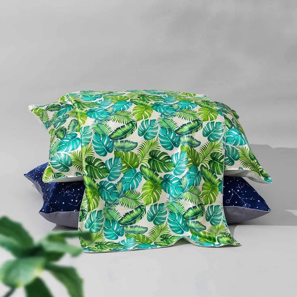 THXSILK Silk Pillowcase for Hair and Skin, 100% Mulberry Silk with Hidden Zipper, 19 Momme Soft and Smooth, Monstera Print Pillow Cover, Twin