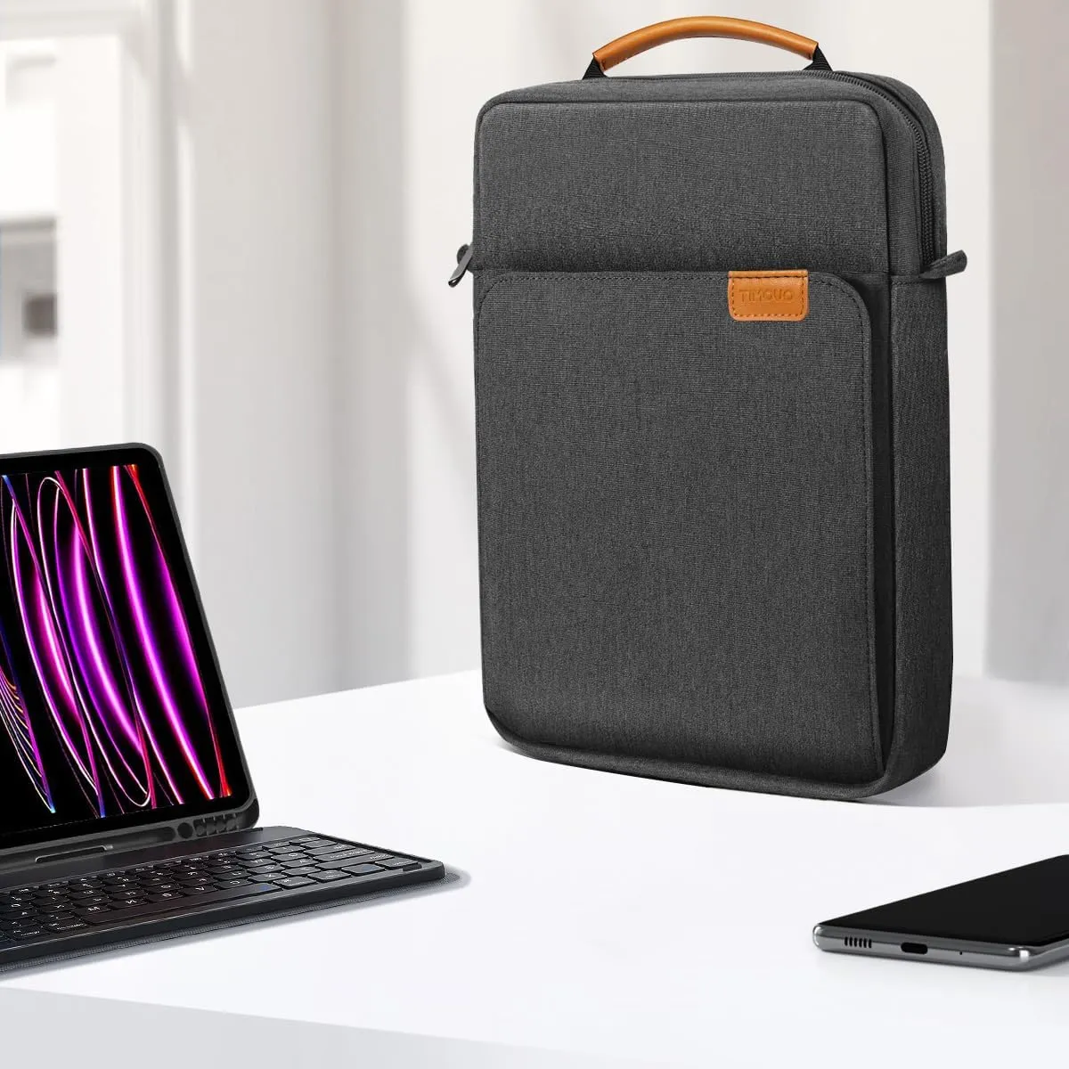 TiMOVO 13 Inch Tablet Sleeve Handbag with Shoulder Strap for iPad Air 13" M3 2025, iPad Pro 13", iPad Pro 12.9", Galaxy Tab S9 /S9 Plus/S10 /S10 Plus/S9 FE /S9 FE Plus 12.4", Black & Gray